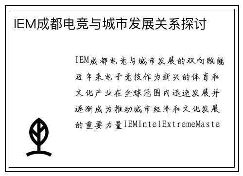 IEM成都电竞与城市发展关系探讨