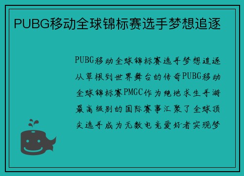 PUBG移动全球锦标赛选手梦想追逐