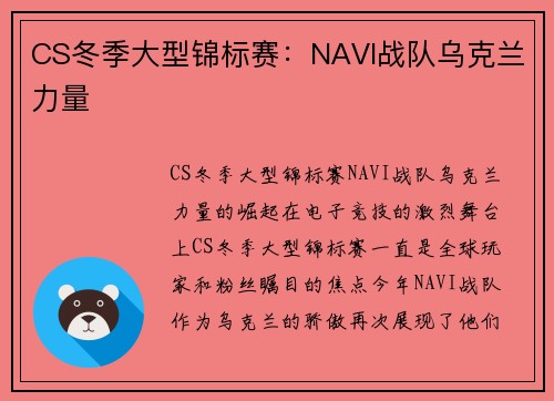 CS冬季大型锦标赛：NAVI战队乌克兰力量