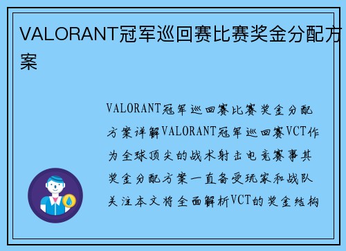 VALORANT冠军巡回赛比赛奖金分配方案